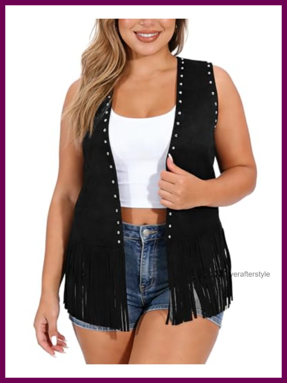 Plus Size Fringe Vest Faux Suede Sleeveless Tassel Western Cowgirl Boho